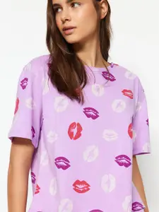 Trendyol Graphic Print Pure Cotton Night suit