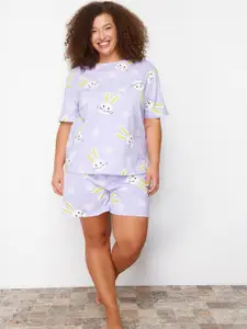 Trendyol Conversational Printed Pure Cotton Night suit