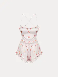 Trendyol Conversational Printed Halter Neck Night suit