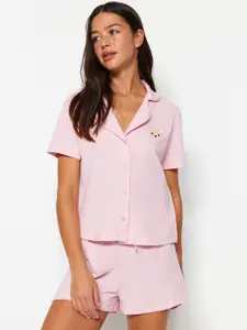 Trendyol Lapel Collar Pure Cotton Night suit