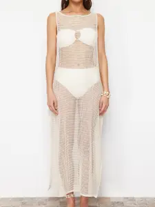 Trendyol Women Striped Round Neck Cotton A-Line Midi Dress