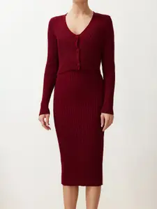 Trendyol Burgundy Shoulder Straps Bodycon Midi Dress