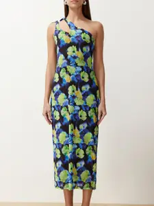 Trendyol Women One Shoulder Sleeveless Floral Print Sheath Midi Dress