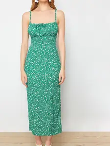 Trendyol Floral Printed Shoulder Straps Sheath Midi Dress