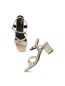 DressBerry Cream-Coloured Open Toe Block Heels