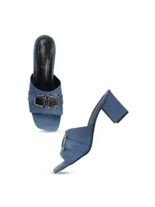 DressBerry Blue Open Toe Block Heels
