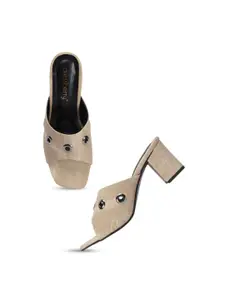 DressBerry Cream-Coloured Open Toe Block Heels