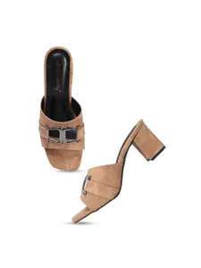 DressBerry Beige Open Toe Block Heels