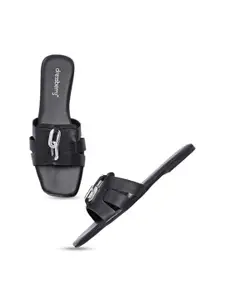 DressBerry Black Open Toe Flats