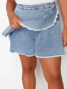 Trendyol Women Plus Size Washed Pure Cotton Mini Denim Skorts