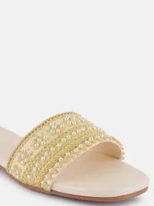 Anouk White Embellished Open Toe Ethnic Flats