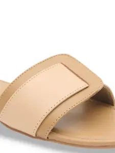 Tokyo Talkies Beige Square Toe Open Toe Flats