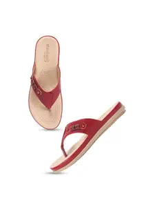 DressBerry Maroon Comfort Open Toe Flats with Western - Embellished