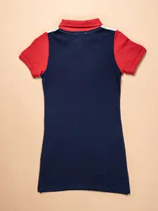 Purple United Kids Girls Colourblocked Polo Collar Cotton T-shirt Dress