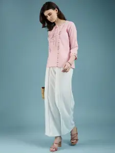 DressBerry Ethnic Motifs Printed Embroidered Round Neck Pure Cotton Top