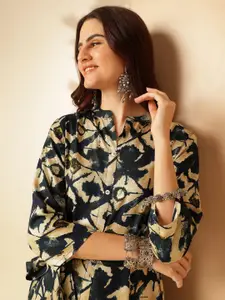 Anouk Abstract Printed Mandarin Collar Tie-Ups Detail Shirt Dress