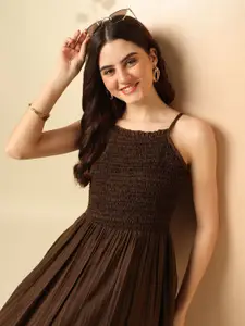 Anouk Shoulder Straps Smocked Fit and Flare Midi Dress