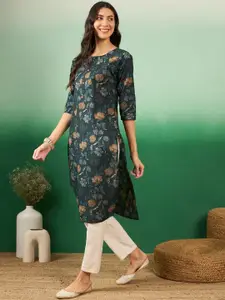 Vastramyaa Round Neck Floral Printed Straight Kurta
