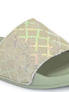 DressBerry Women Green Embellished Sliders