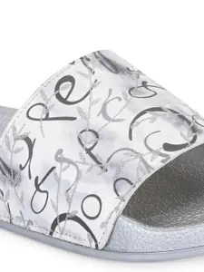 DressBerry Women Silver Toned Printed Sliders