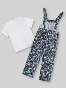 INCLUD Girls Printed Dungaree With T-Shirt