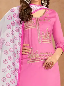 Peachmode Embroidered Pure Cotton Unstitched Dress Material