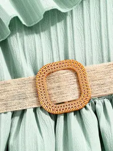 INCLUD Girls One-Shoulder Ruffles Detailing Fit & Flare Midi Dress