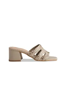 ERIDANI Textured Open Toe Block Heels