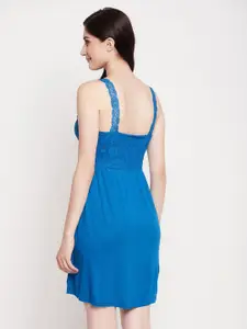 Clovia Floral Lace Scoop Neck Pure Cotton Regular Nightdress