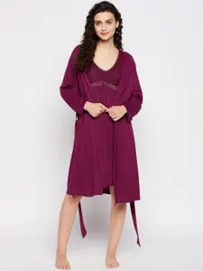 Clovia V-Neck Long Sleeves Cotton Robe