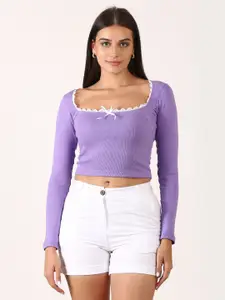 SIGHTBOMB Cotton Square Neck Full Sleeves Crop Top