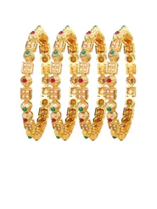 FEMMIBELLA Set Of 4 Gold-Plated Stone Studded Bangles