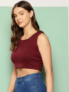 The Roadster Lifestyle Co. Maroon Round Neck Crop Top