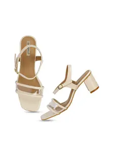 DressBerry Beige Open Toe Block Heels