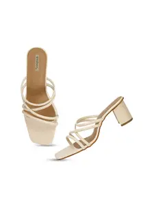 DressBerry Beige Open Toe Block Heels