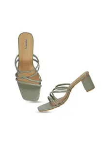 DressBerry Green Open Toe Block Heels