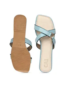 CAI Textured Open Toe Crossover Flats