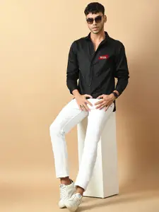 OFFMINT Classic Spread Collar Long Sleeves Cotton Casual Shirt