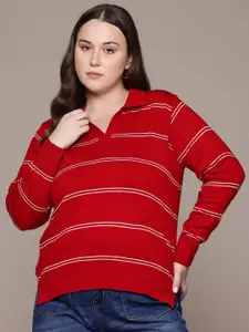 The Roadster Lifestyle Co. Plus Size Pure Acrylic Striped Pullover