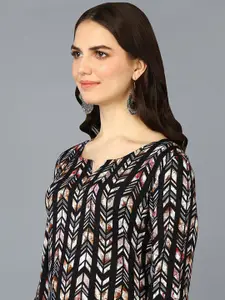 KALINI Chevron Printed V-Neck Straight Kurta