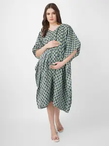 angloindu Ethnic Motifs Print Kimono Sleeve Maternity Kaftan Midi Dress
