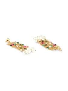 AMI Gold-Plated Stone-Studded & Beaded Contemporary Drop Earrings