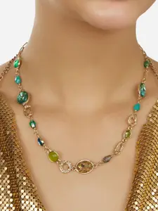 AMI Gold-Plated Stone Studded & Beaded Necklace