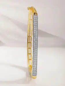 Rubans 22KT Gold-Plated Cubic Zirconia Studded Bangle-Style Bracelet
