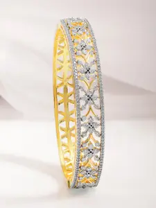 Rubans 22KT Gold-Plated Cubic Zirconia Studded Bangle-Style Bracelet