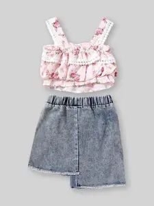 INCLUD Girls Printed Top With Skirt