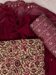 Peachmode Floral Printed Sequinned Unstitched Dress Material