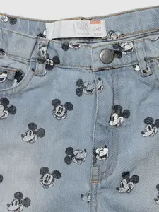 YK Girls Printed High-Rise Denim Shorts