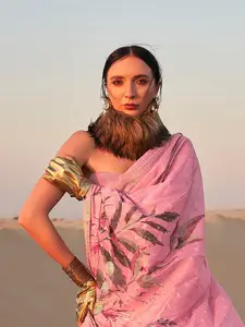 elora Floral Zari Pure Linen Saree