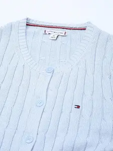 Tommy Hilfiger Cable Knit Round Neck Long Sleeves Pure Cotton Cardigan Sweater